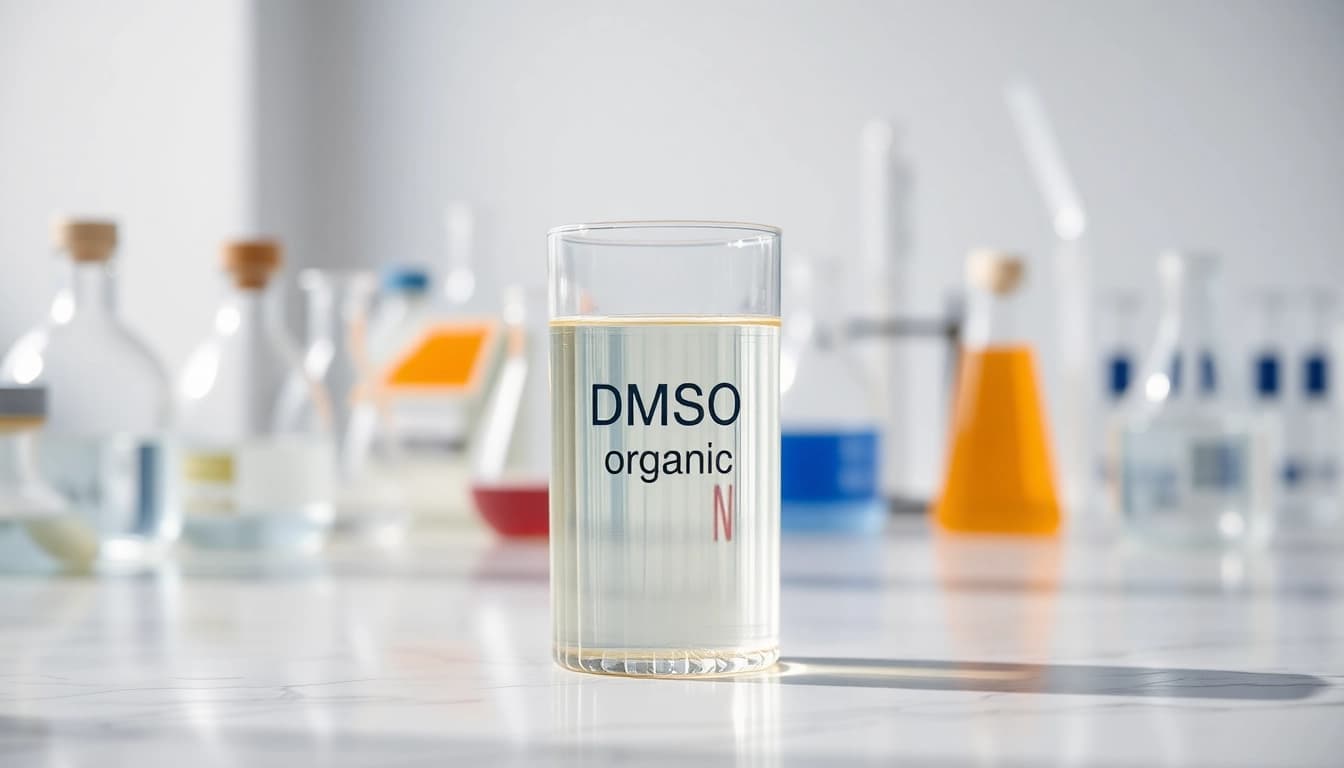 Analyzing dmso organic in a laboratory setup with clear glass containers and equipment.