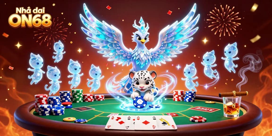 Engage in dynamic gameplay at Nhà cái ON68 with vibrant poker scenes and animated characters.