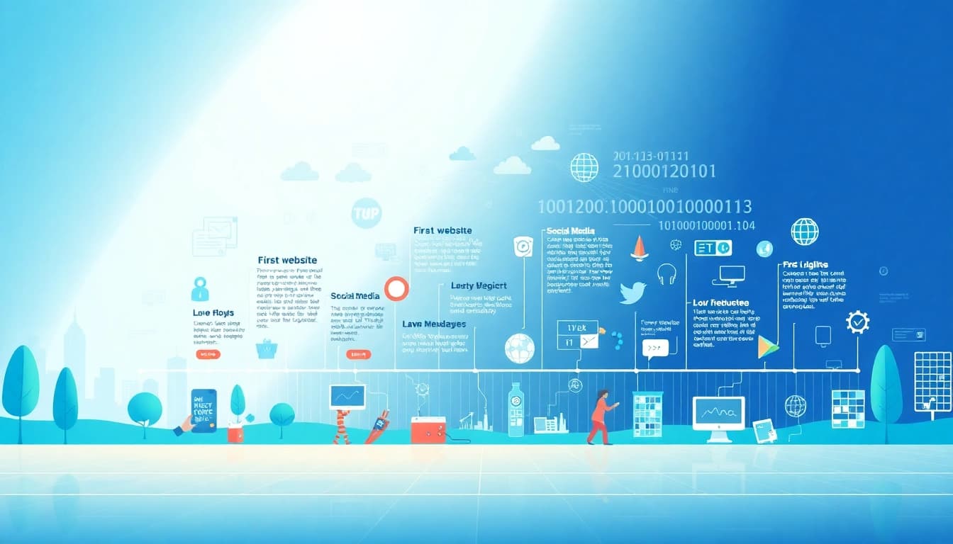 Highlighting internet history, this infographic features a timeline of significant events in digital evolution.