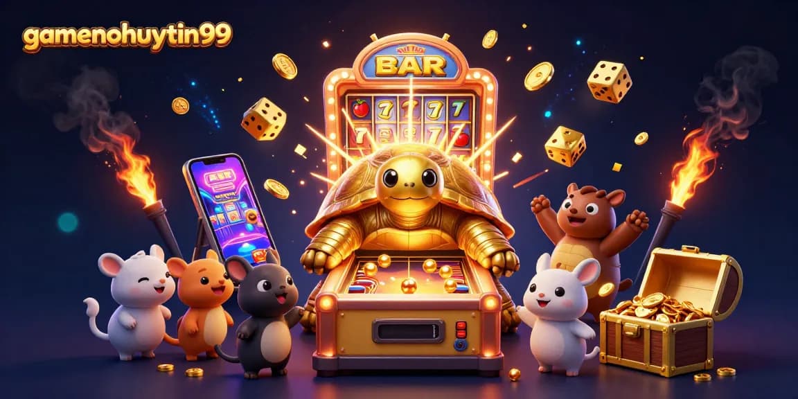Experience gamenohuuytin99 excitement with a thrilling casino scene packed with colorful gaming elements and characters.