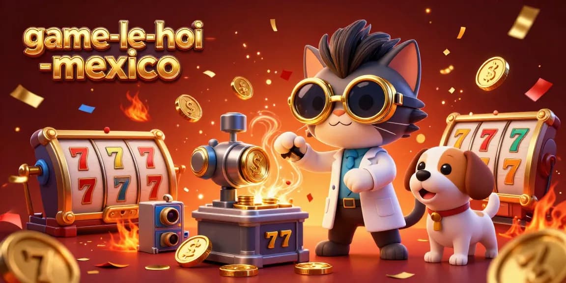 Experience thrilling gameplay in game-le-hoi-mexico, where vibrant characters create excitement with slot reels and golden coins.