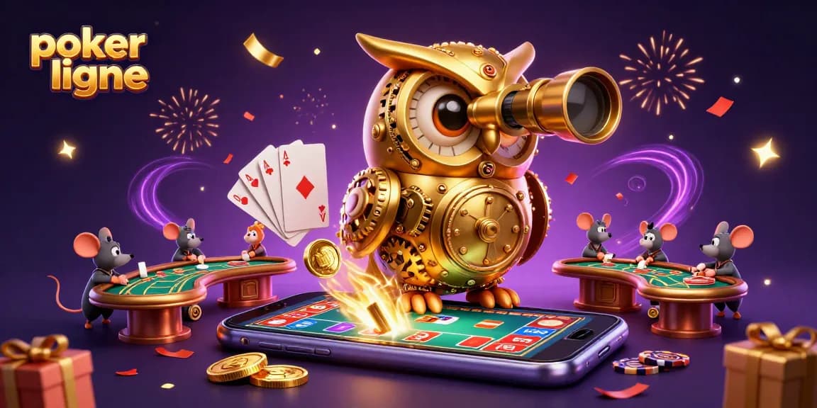 Les joueurs découvrent le poker en ligne sur des tables brillantes, avec des cartes et des jetons à leurs côtés.
