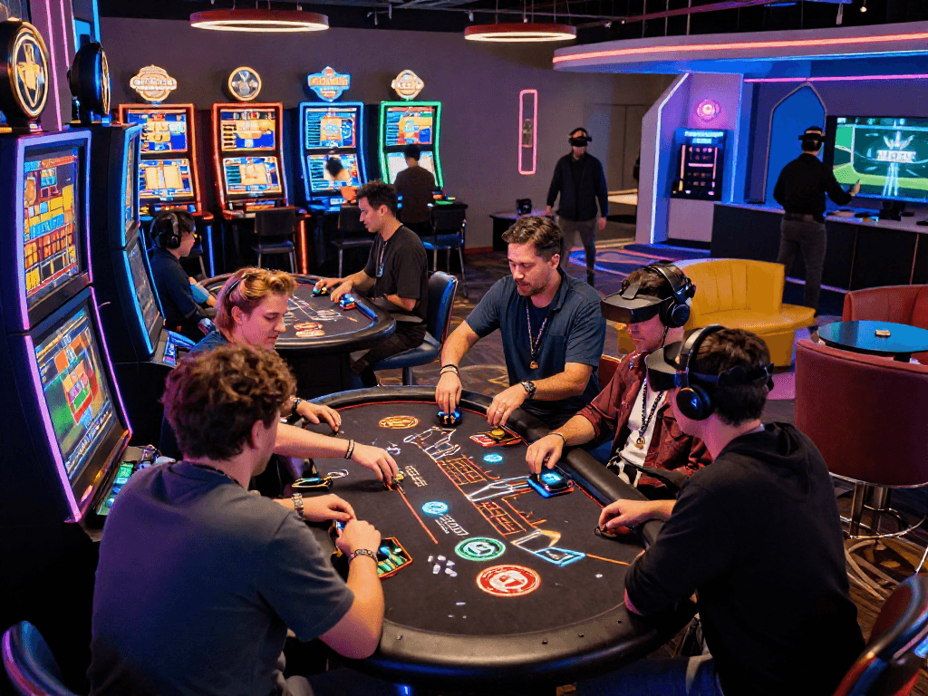 Engaged players at a vibrant crypto casino enjoying digital games and immersive experiences.