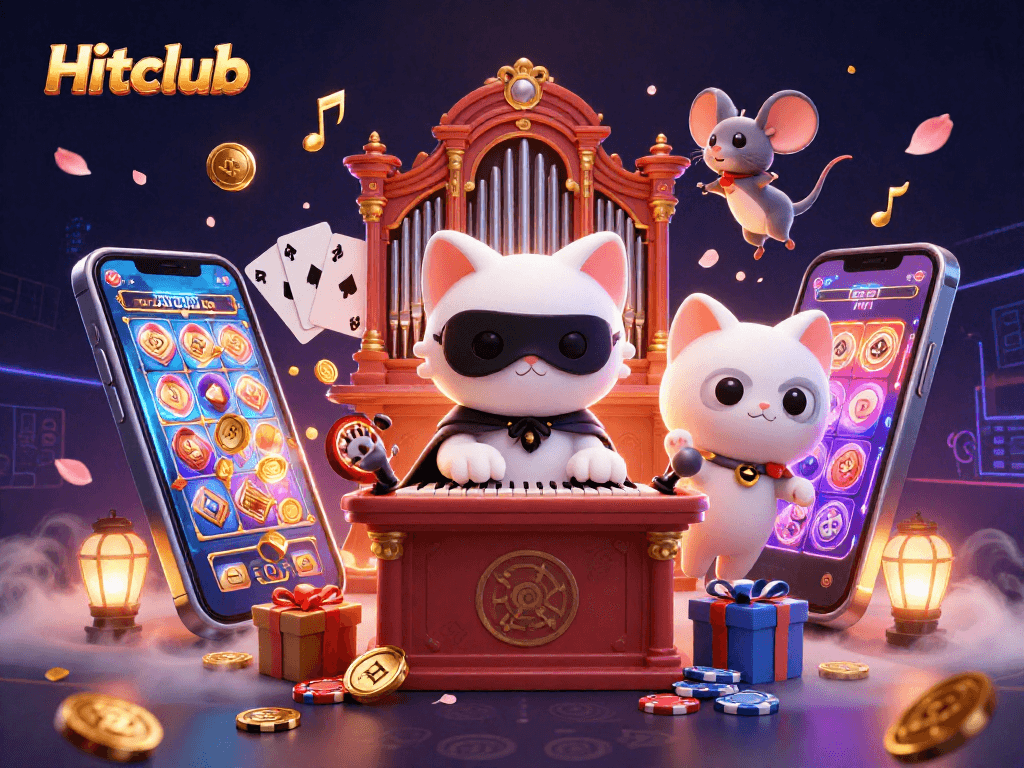 Hitclub offers vibrant gaming thrills amidst ornate casino imagery with engaging slot elements.