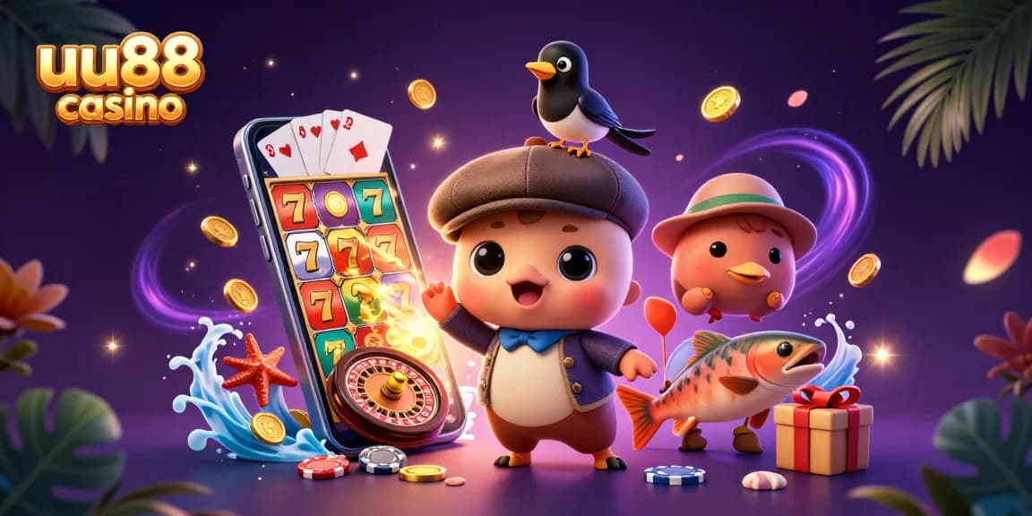 Spin the reels at uu88 casino with a charming Nessie and playful companions in this vibrant scene.