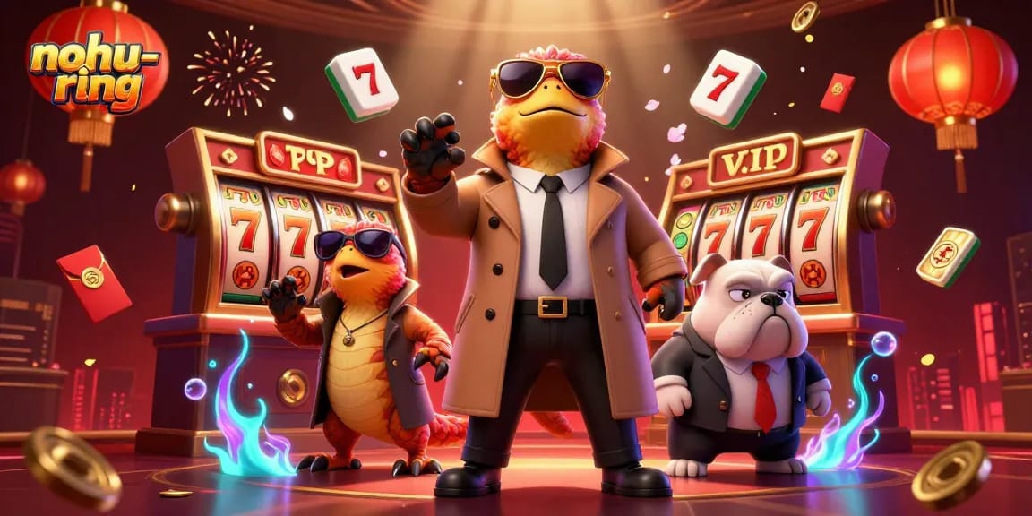 Experience the nohu-ring adventure with raptors in a trench coat entering a VIP casino!