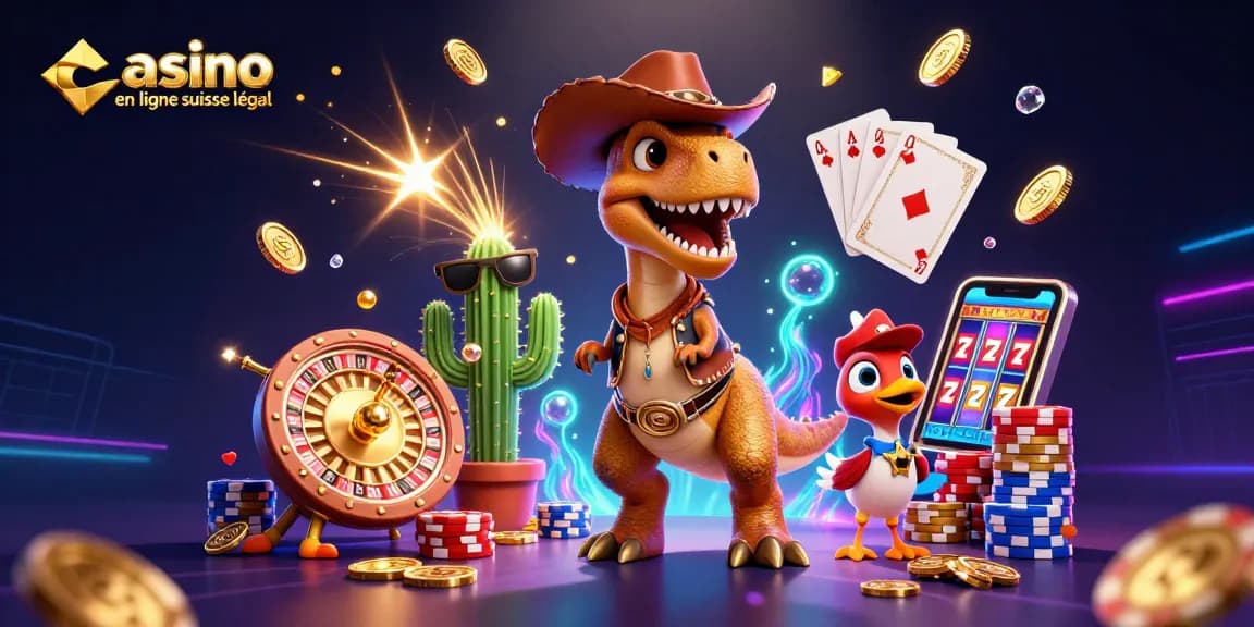 Jouez au casino en ligne suisse légal avec une illustration captivante et dynamique de jeu.