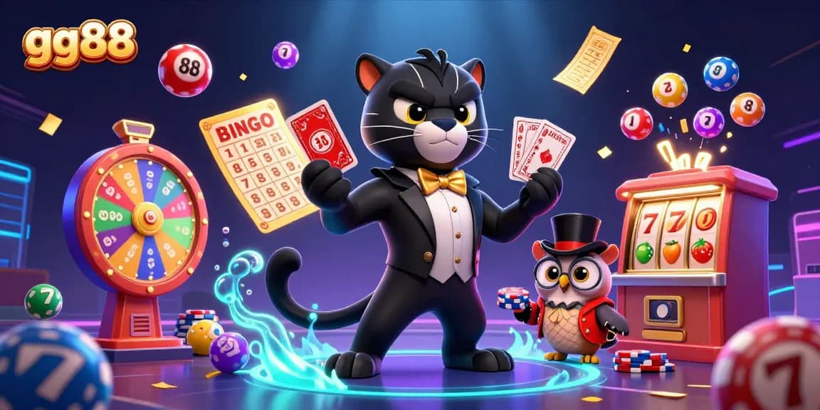 Experience thrilling jackpots at gg88 with vibrant slot reels, playful characters, and exciting gaming elements.
