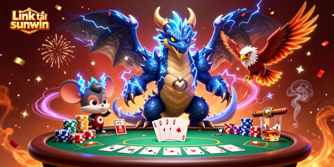 Win with strategies illustrated in Link tải sunwin's vibrant casino scene featuring dragon and poker.