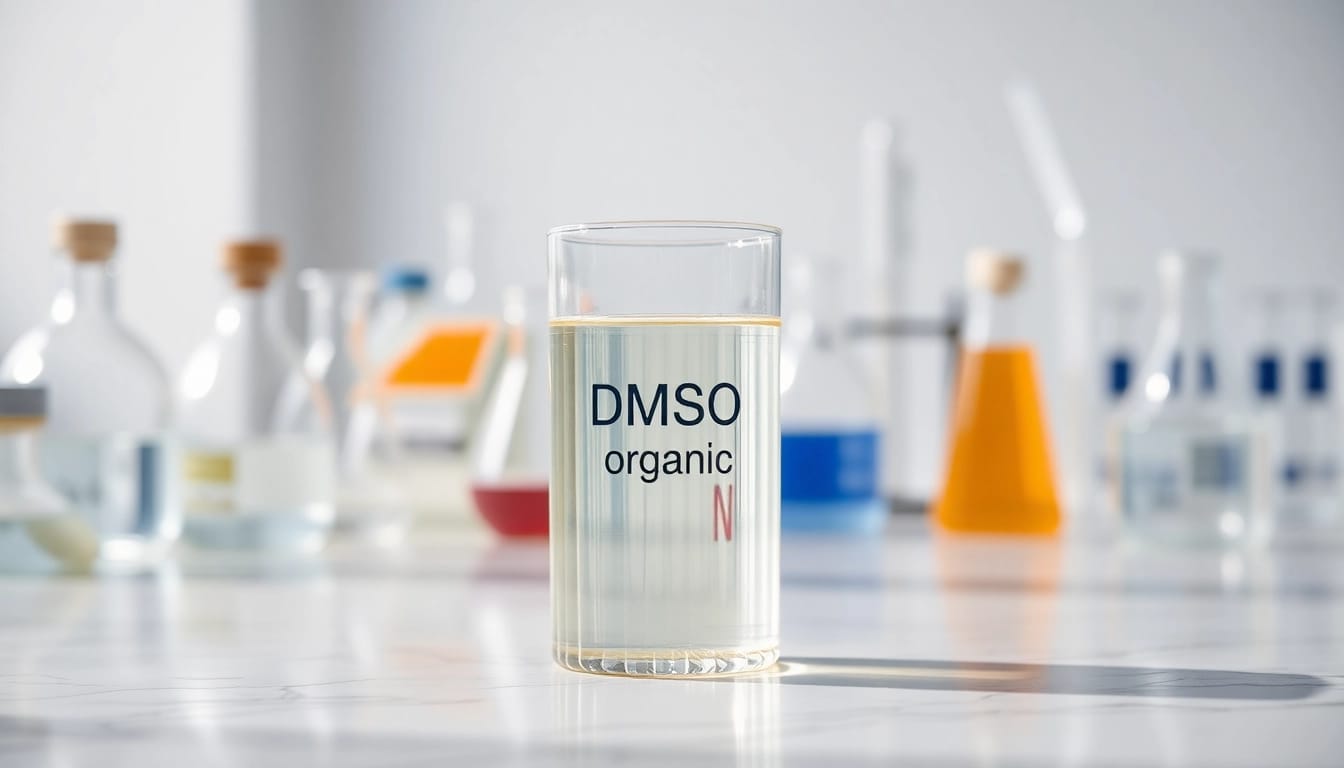 Analyzing dmso organic in a laboratory setup with clear glass containers and equipment.