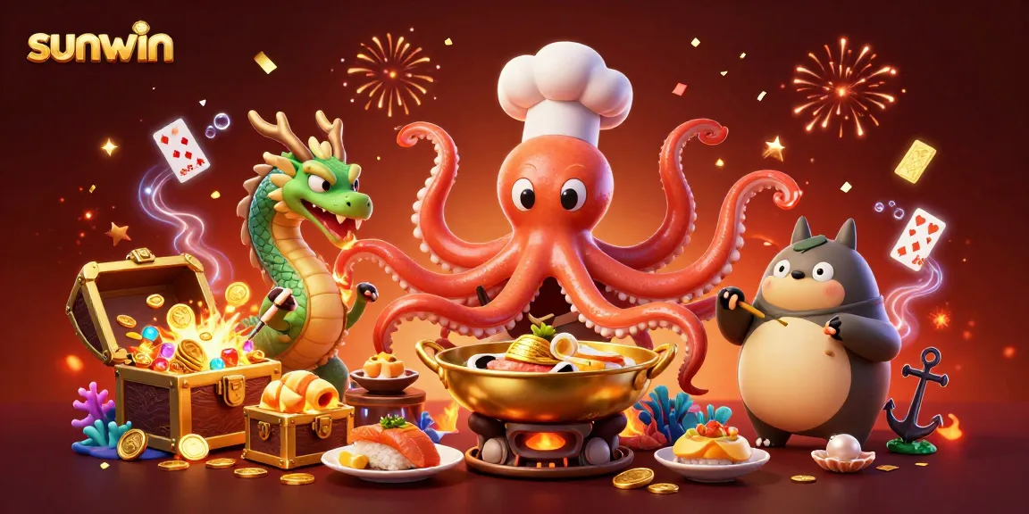 Experience thrilling action at sunwin with a vibrant 3D undersea casino scene featuring unique characters and elements.