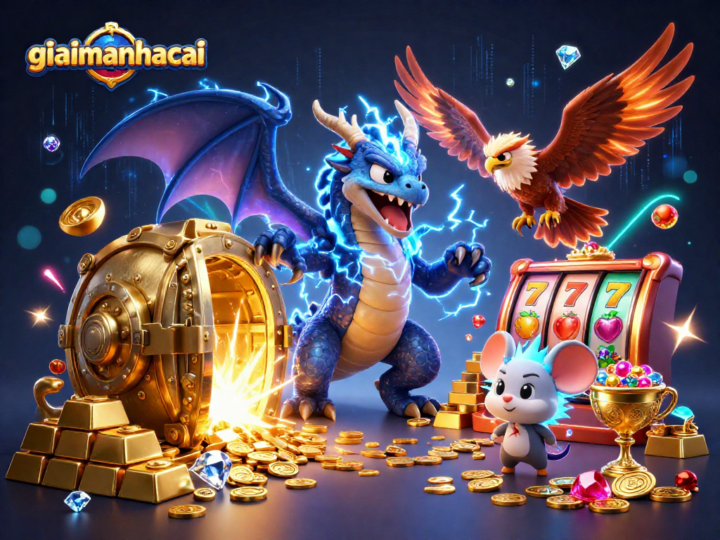 Experience thrilling gameplay with giaimanhacai, featuring a dragon and vibrant casino elements.