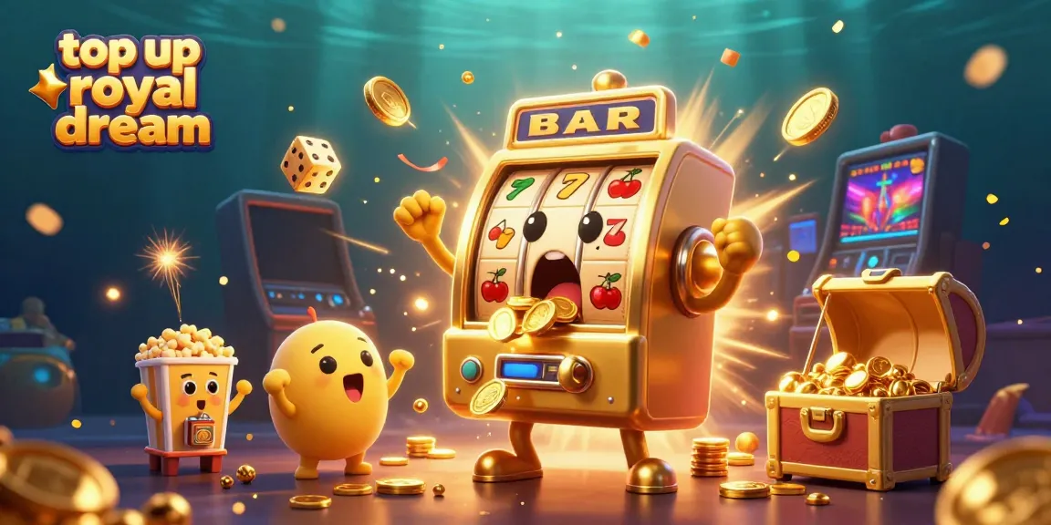 Top up royal dream dengan tiket Lucky Spin dari Flazz Gaming, tampilan slot mesin dan koin melimpah