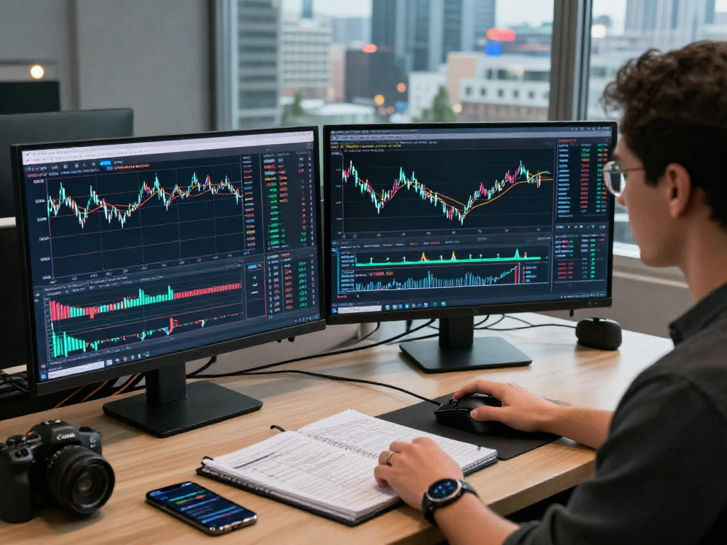 Traders utilizing metatrader 5 for automated trading in a modern, urban workspace.