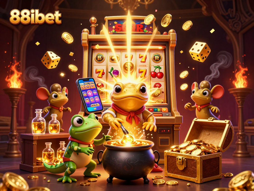 88ibet players winning big at a lavish casino with vibrant characters and golden treasures
