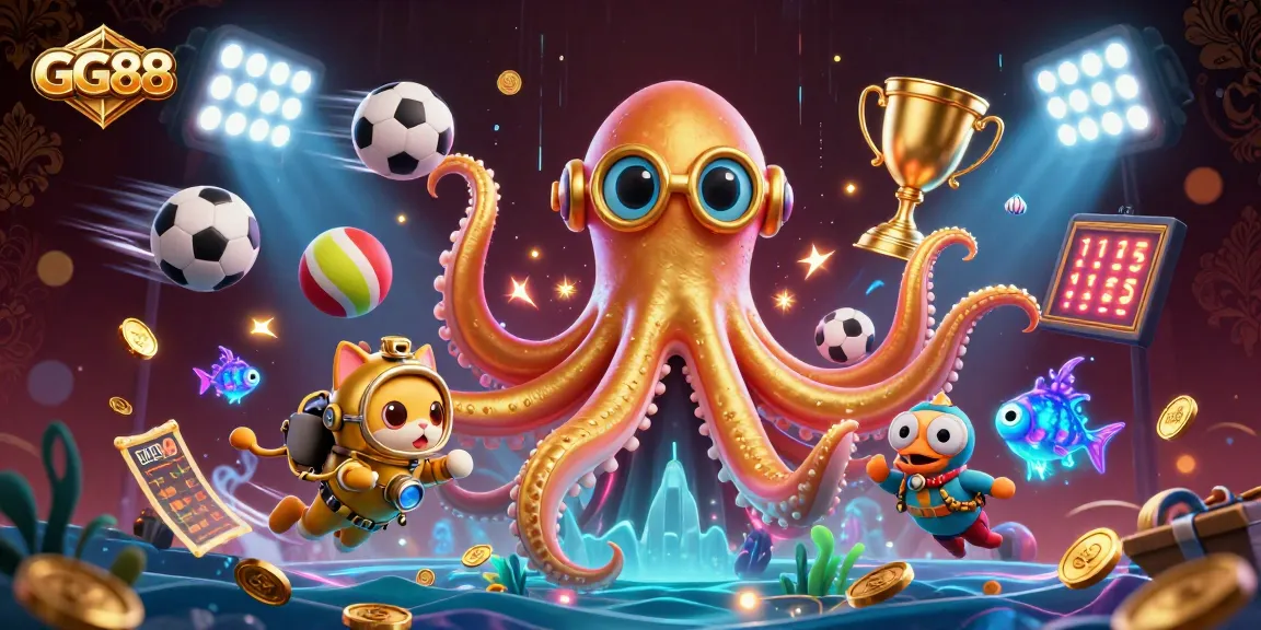Experience high-stakes gaming excitement with GG88's unique characters and vibrant elements in a dynamic casino scene.