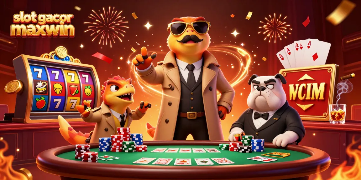 Experience the thrill of slot gacor maxwin with playful raptors in a vibrant casino scene.