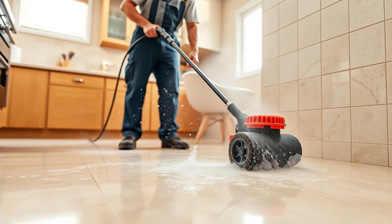Engaging grout cleaning services placer county showcasing a professional technician cleaning tiles.