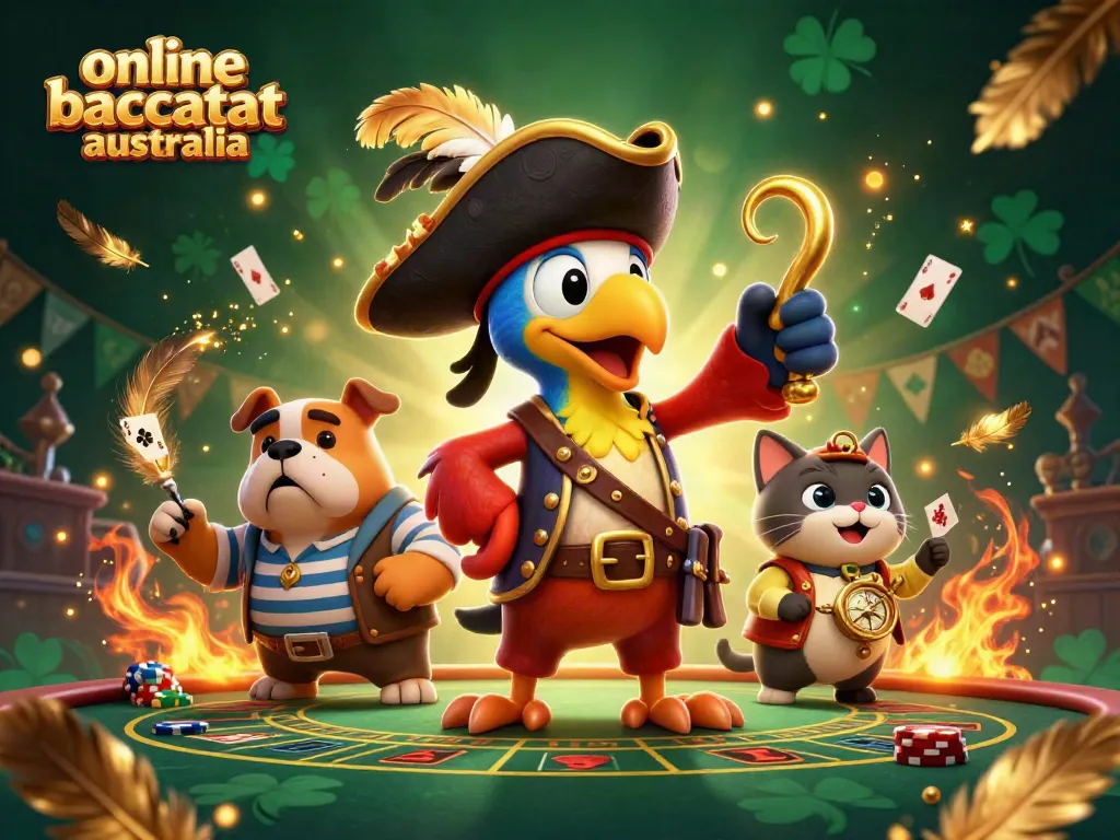 Experience immersive online baccarat in Australia with our vibrant 3D casino scene featuring engaging characters.