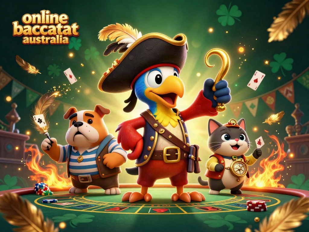 Experience immersive online baccarat in Australia with our vibrant 3D casino scene featuring engaging characters.