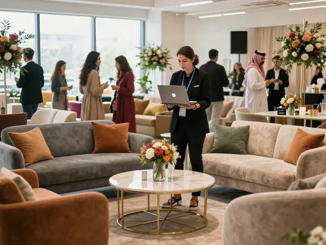 Event furniture rental for upscale gatherings with stylish lounge furniture, beautifully arranged for a sophisticated ambience.