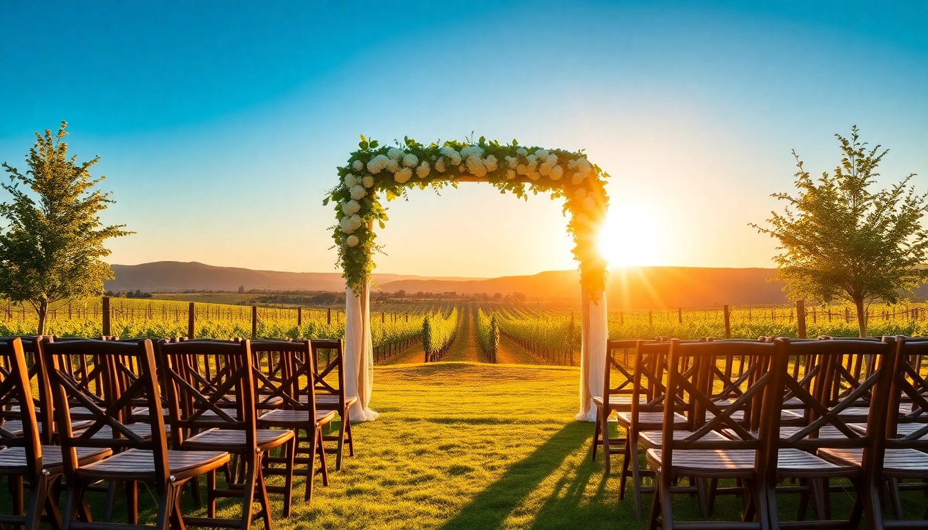 Showcasing wedding venue pricing Clarksburg CA with an elegant outdoor ceremony setup amidst vineyards.