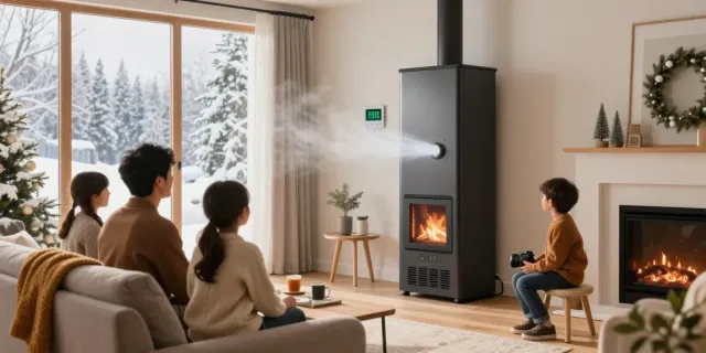 New Furnace Install Calgary in a cozy family living room with winter scenery.