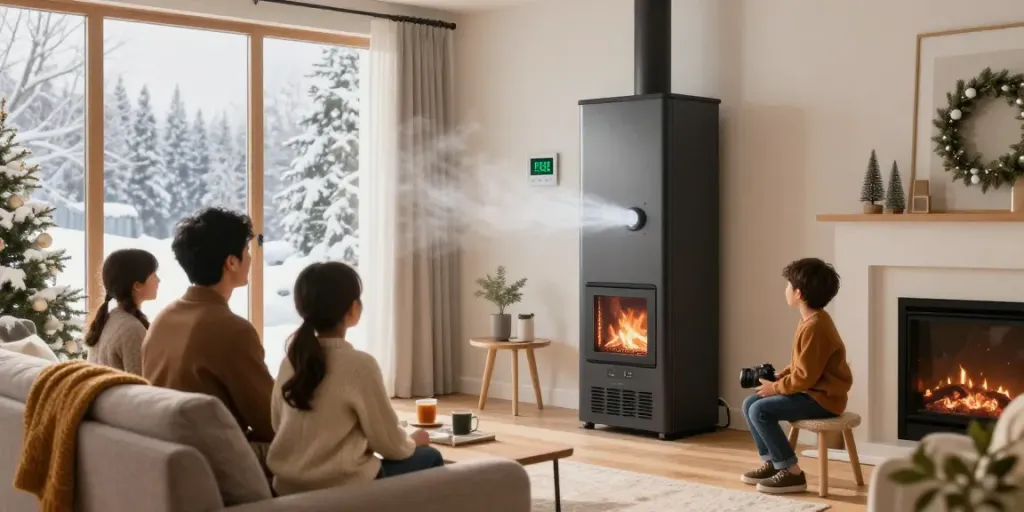 New Furnace Install Calgary in a cozy family living room with winter scenery.