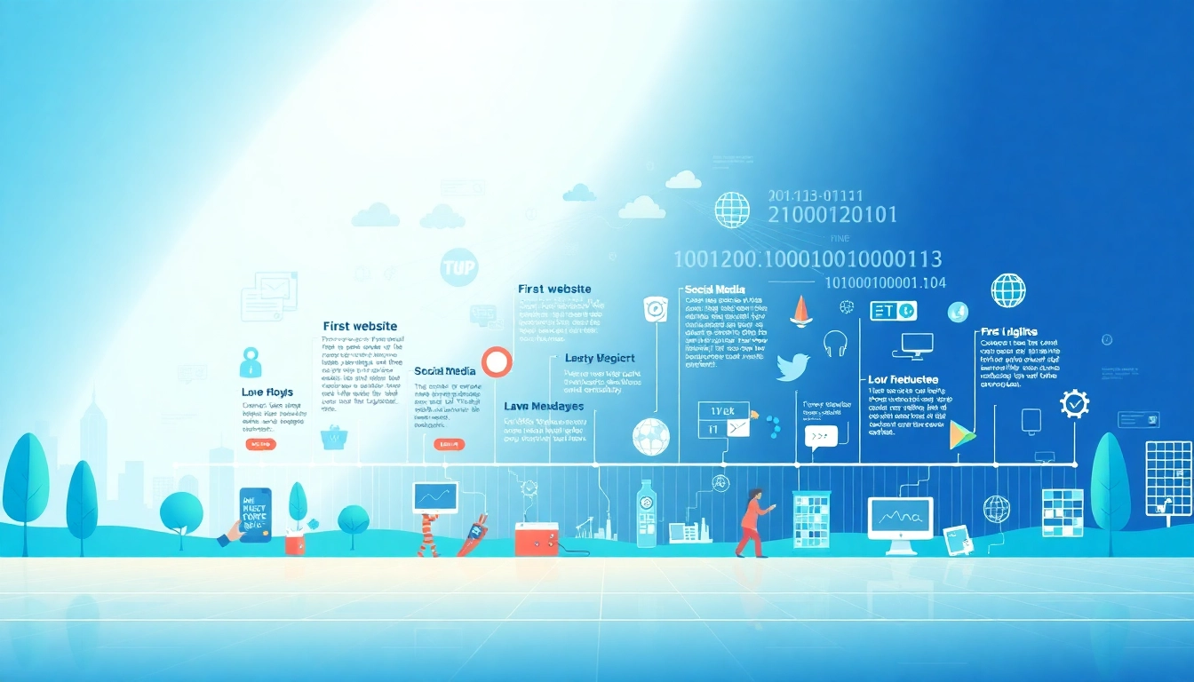 Highlighting internet history, this infographic features a timeline of significant events in digital evolution.