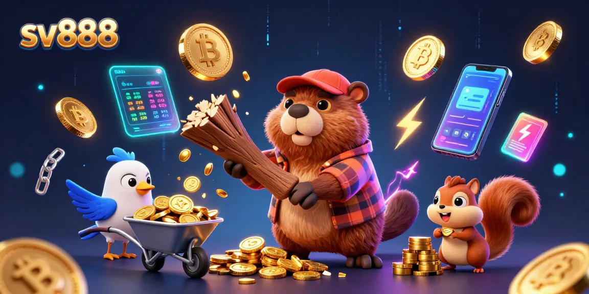 Experience sv888 excitement as beaver coins rain down while characters celebrate in a vibrant digital casino.