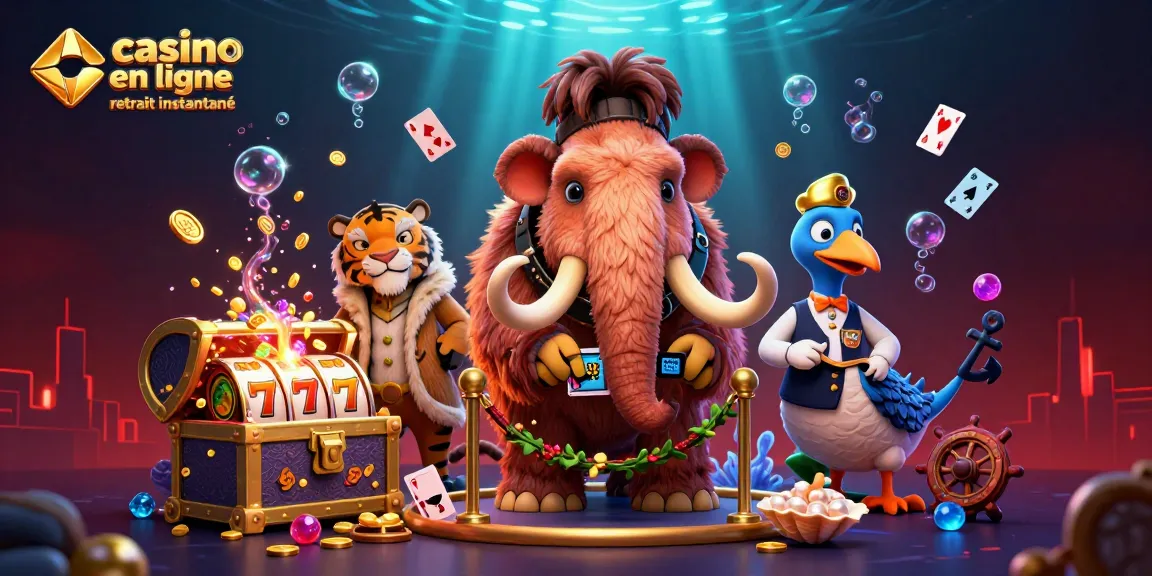 Jouez à des jeux de casino en ligne avec retrait instantané dans une scène dynamique pleine de personnages et d'éléments colorés.
