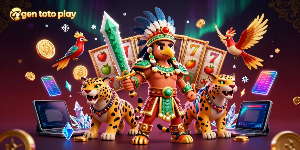 Spin to win at agen toto play with vibrant 3D Aztec characters and crypto-themed symbols.