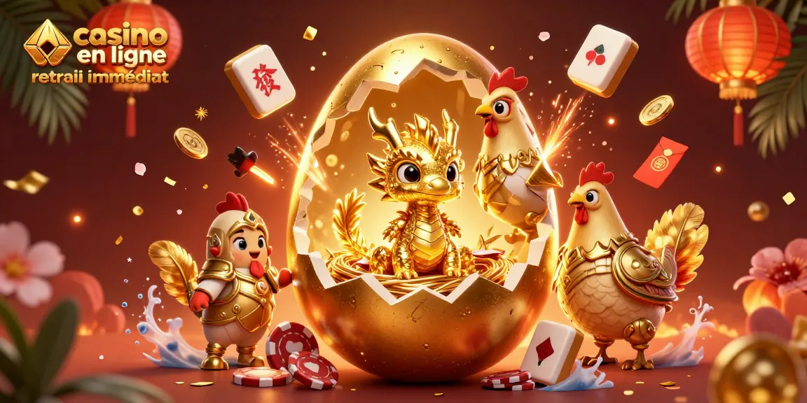 Profitez de l’expérience du casino en ligne retrait immédiat avec un dragon doré et des jetons scintillants.