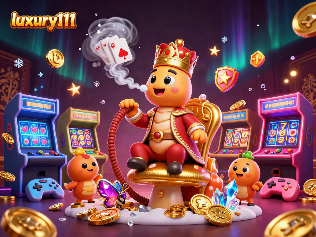 Engage with luxury111 through a vibrant, casino-themed 3D illustration showcasing gaming excitement.