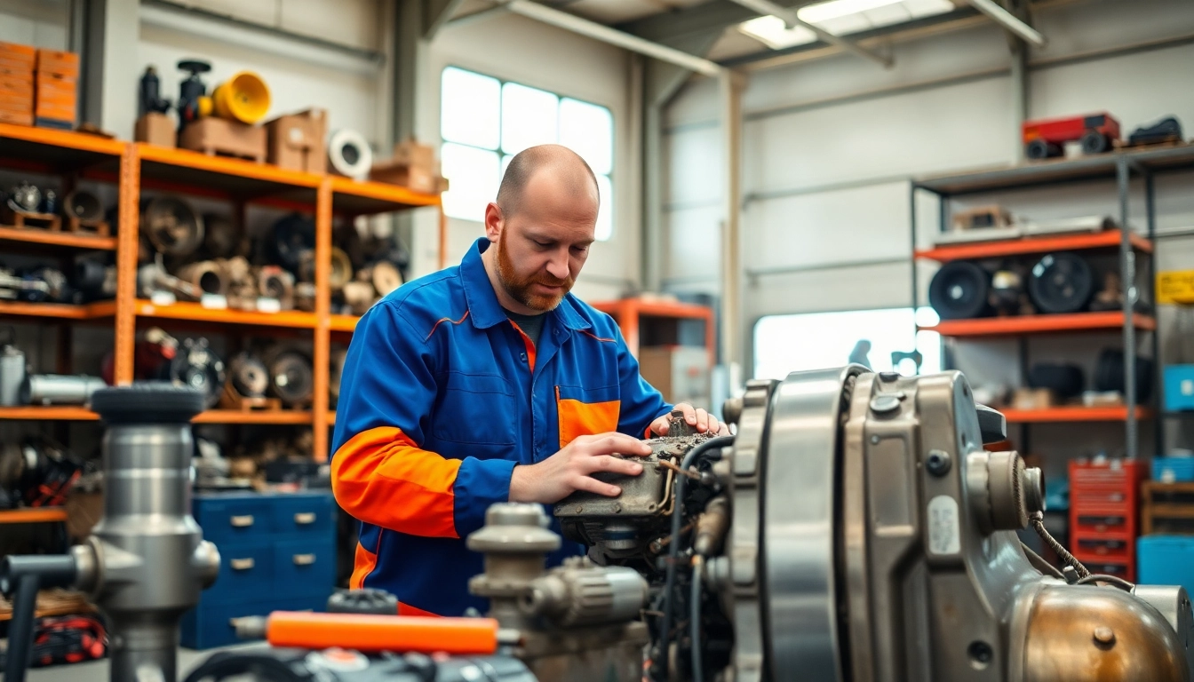 Technicians providing expert equipment service in a professional workshop setting.