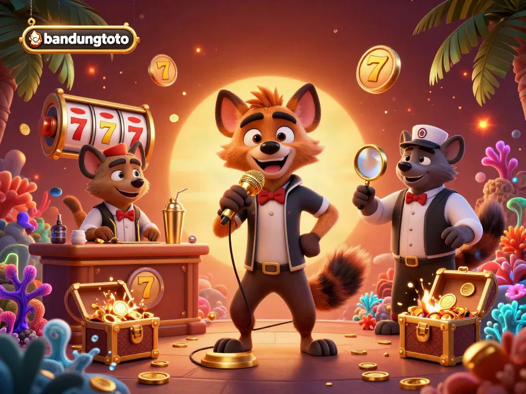 Join the fun at bandungtoto with a lively casino scene filled with hyenas and exciting slot games.