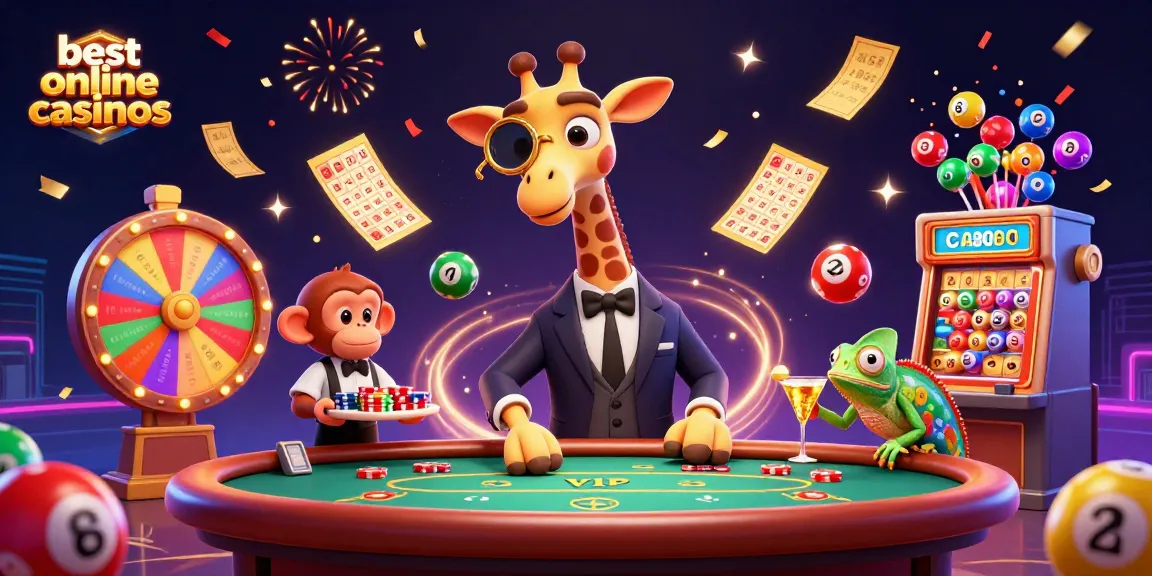 Experience the best online casinos with vibrant game elements and engaging characters in a lively 3D scene.