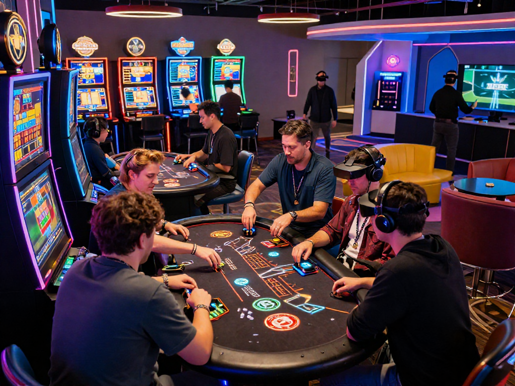Engaged players at a vibrant crypto casino enjoying digital games and immersive experiences.