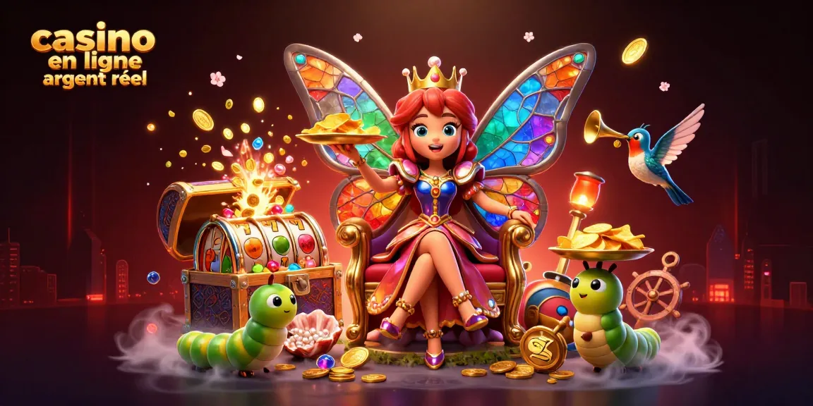 Jouez sur un casino en ligne argent réel avec ambiance festive illustrée par des personnages colorés et des éléments de jeu.