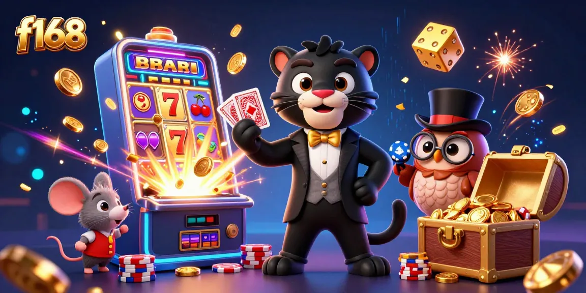 Experience thrilling gameplay at f168 with iconic characters and dynamic casino elements bursting in excitement.