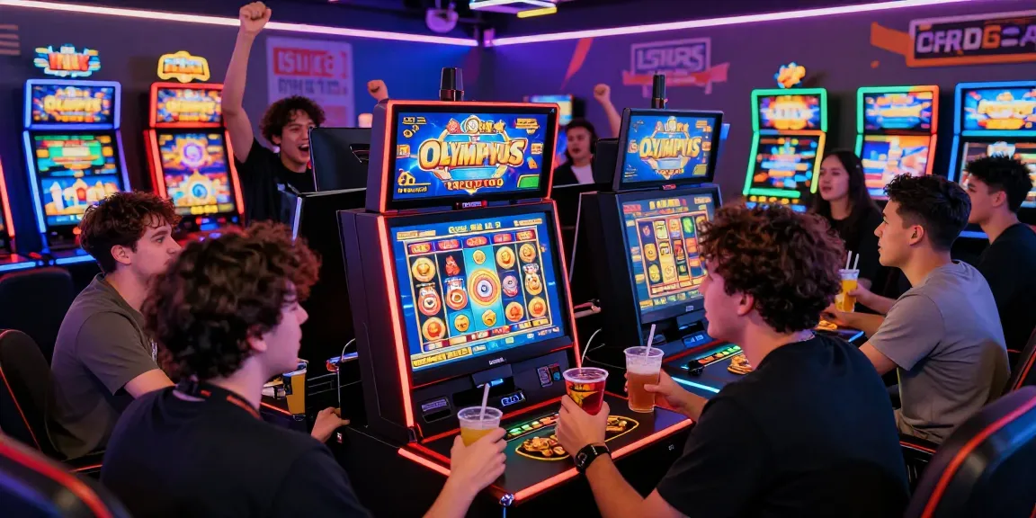 Exciting gaming event with players enjoying slot olympus at a colorful gaming lounge.