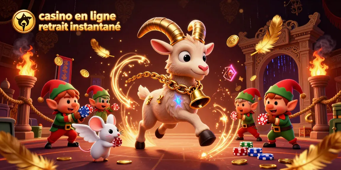 Visualisez un casino avec un retrait instantané, où un Krampus caricatural et des elfes s'amusent en volant des jetons.