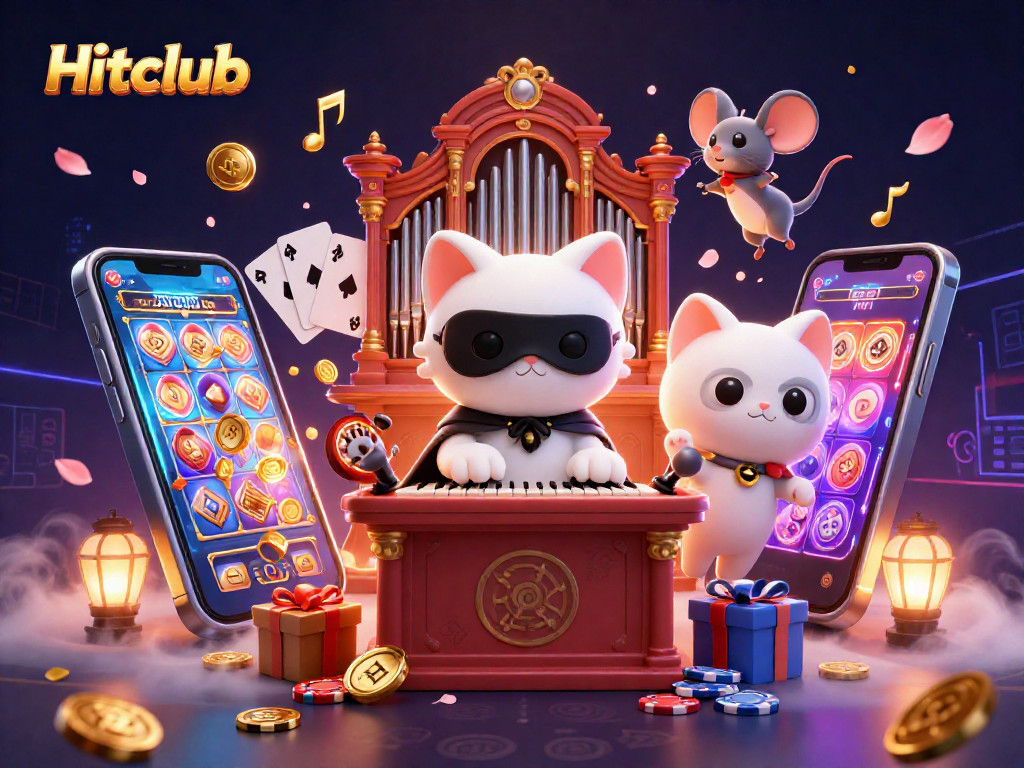 Hitclub offers vibrant gaming thrills amidst ornate casino imagery with engaging slot elements.