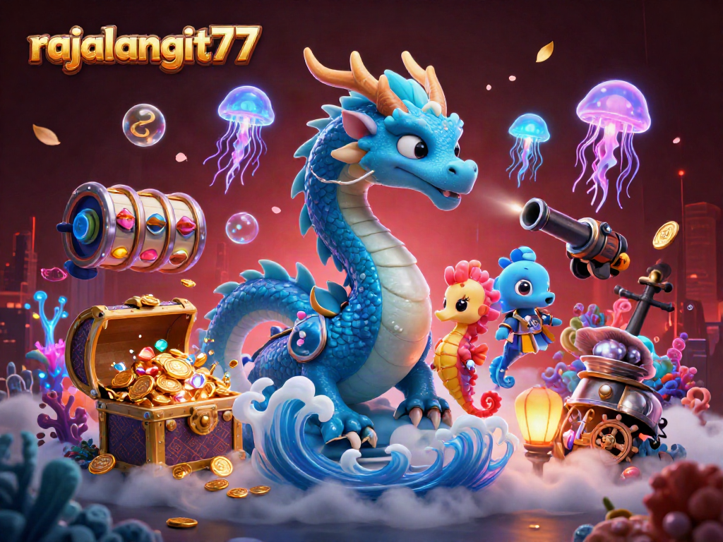 Permainan slot seru dengan rajalangit77 menampilkan naga air, ikan seahorse, dan ubur-ubur bercahaya.