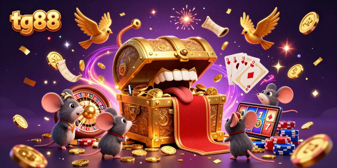 Experience thrilling gaming at tg88 with vibrant treasures, coins, and sparkling gems in a 3D casino scene.