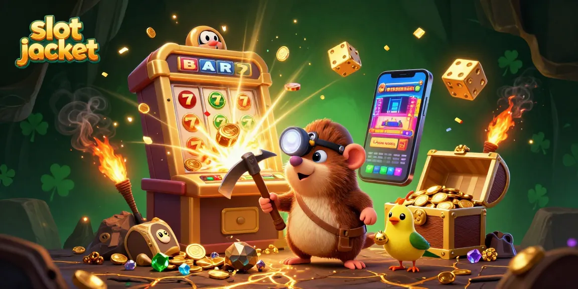 Experience a thrilling slot jackpot explosion with vibrant characters, coins, and casino elements!
