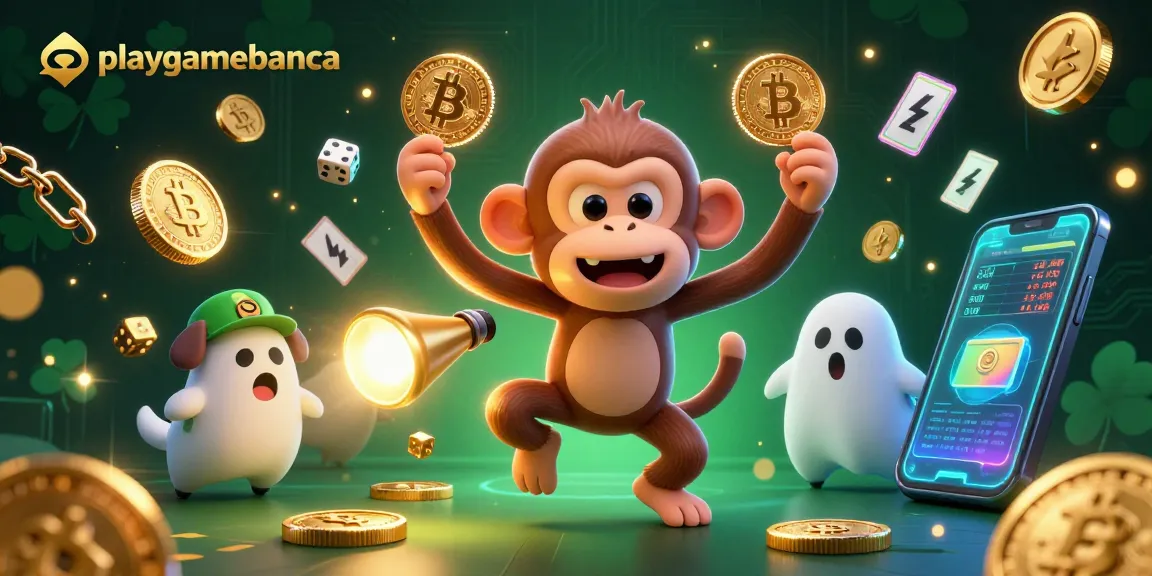 Engage with playgamebanca's thrilling game scene filled with playful characters and blockchain elements.