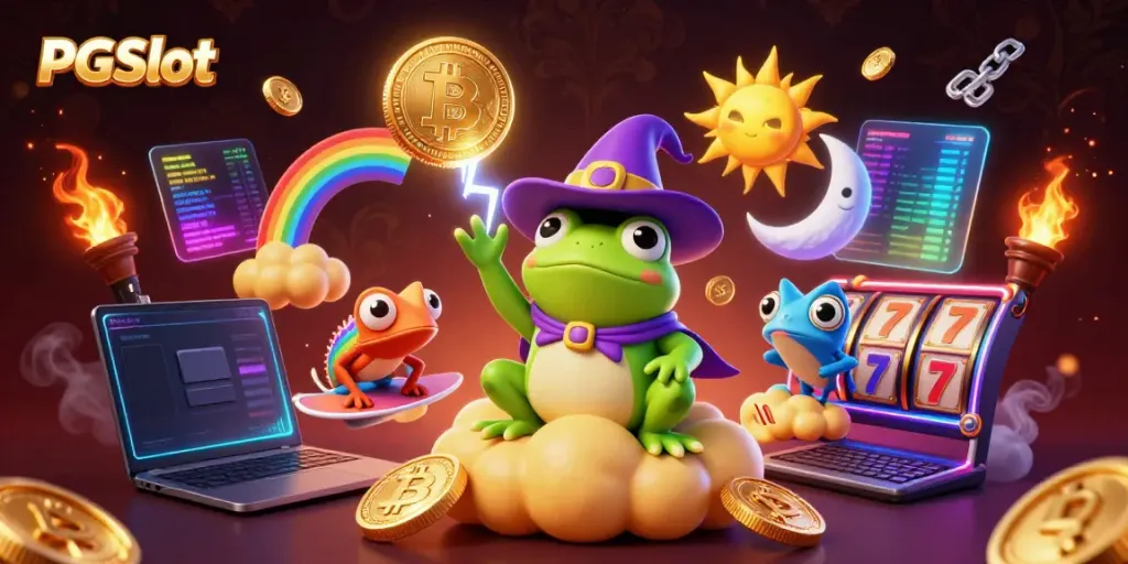 Spin to win with PGSlot as the wizard frog creates a storm of gold!
