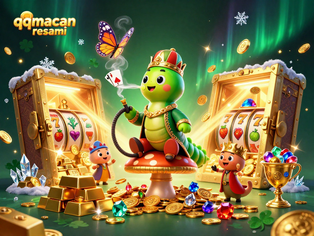 Win big with qqmacan resmi in this vibrant 3D casino illustration showcasing poker symbols.