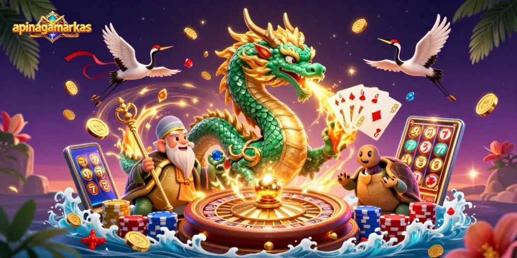 Experience thrilling wins at apinagamarkas with a vibrant scene featuring gaming elements and iconic symbols.